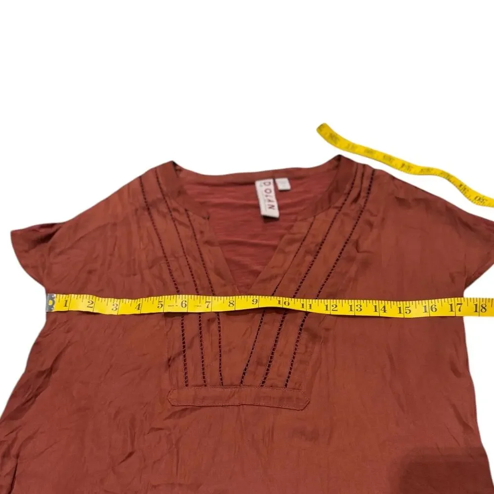 Anthropologie‎ Rust Red Dolan Blouse Flowy Soft Casual V Neck Tee Size XS